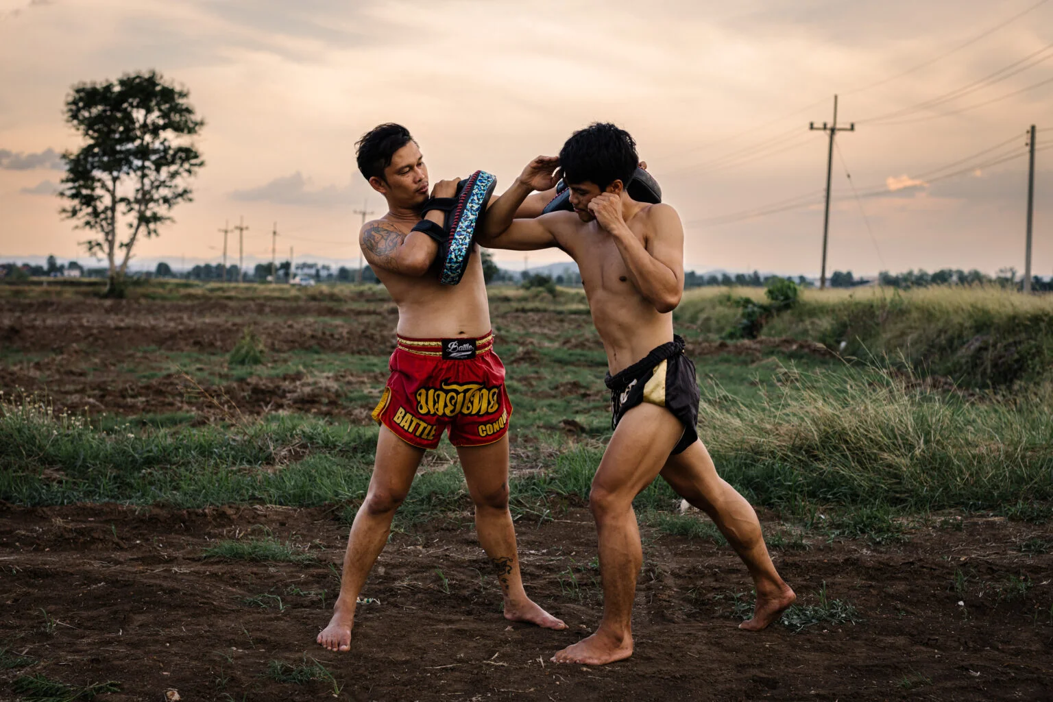 Muay Thai pad training in the Phetchabun countryside